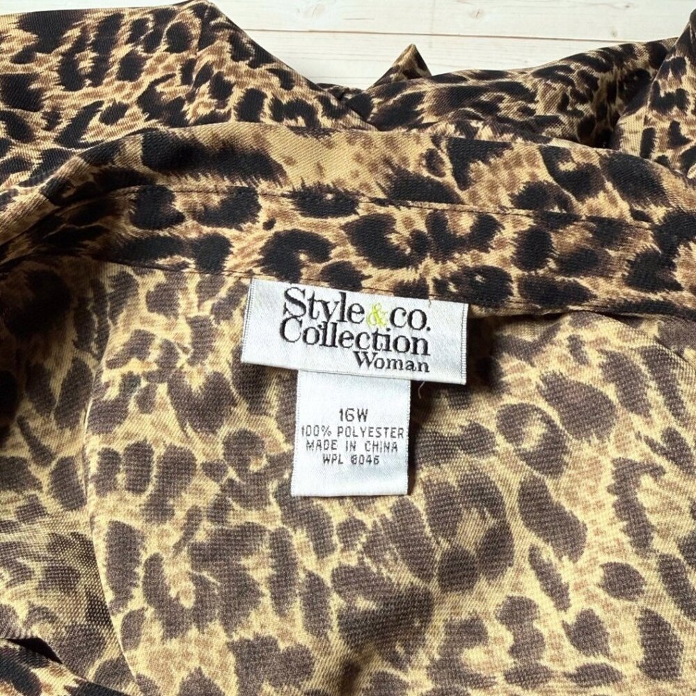 Leopard Print Collared Long Sleeve Button Up Shirt Plus Size 16W Mobwife Office - Picture 5 of 12